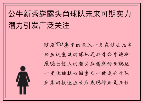 公牛新秀崭露头角球队未来可期实力潜力引发广泛关注